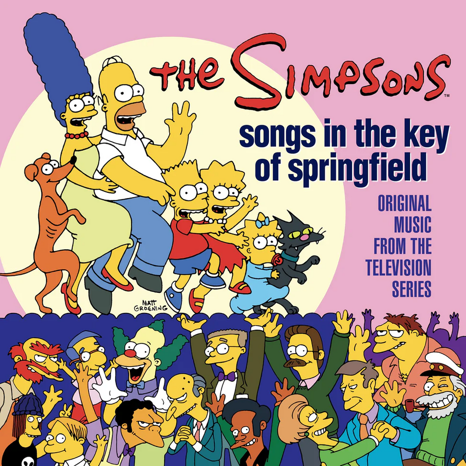 Album cover for 'The Simpsons: Songs in the Key of Springfield' featuring animated characters.