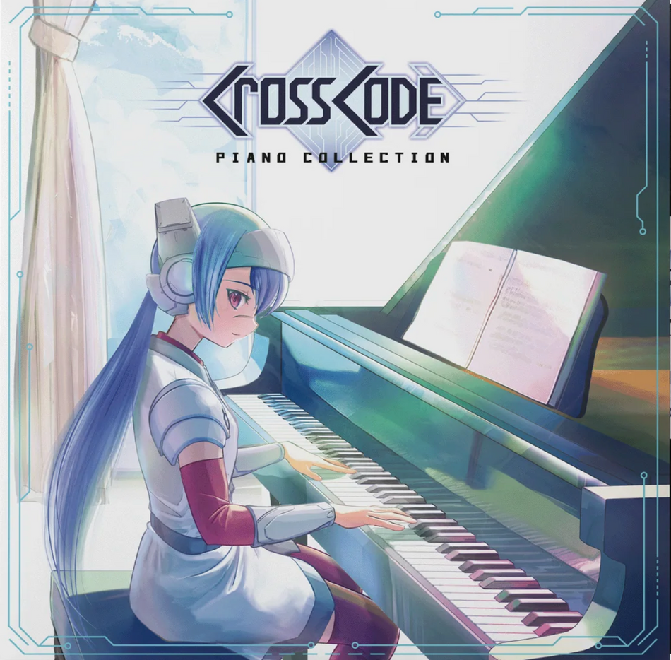 Illustrative anime style cover art of a character playing piano. The top has the Crosscode logo and says "Piano collections".
