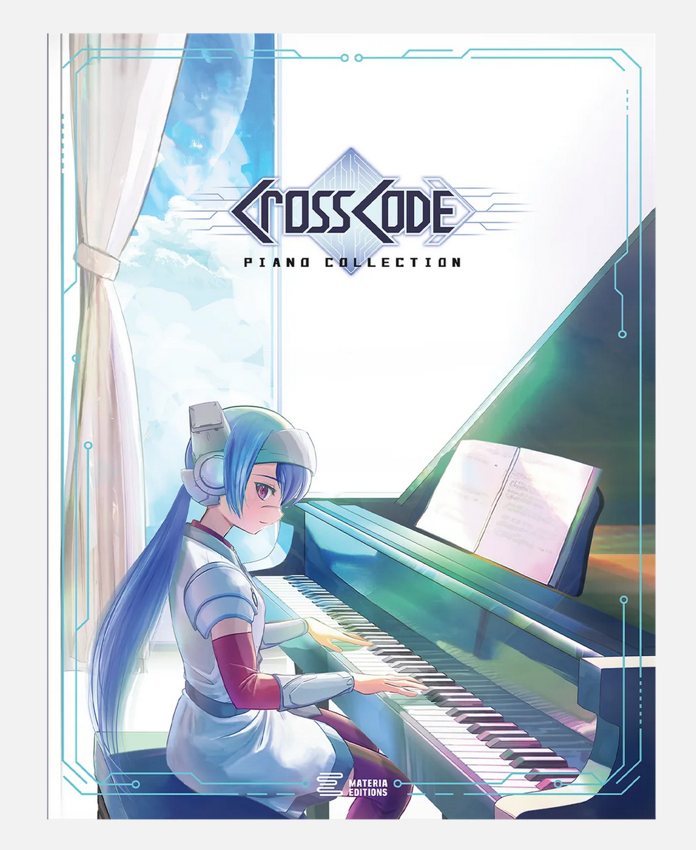 Illustrative anime style cover art of a character playing piano. The top has the Crosscode logo and says "Piano collections".