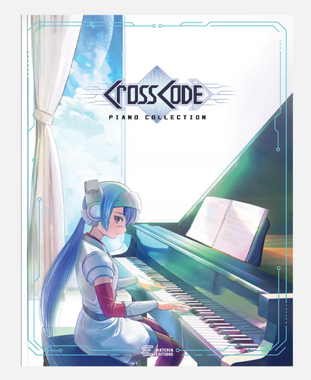 Illustrative anime style cover art of a character playing piano. The top has the Crosscode logo and says "Piano collections".