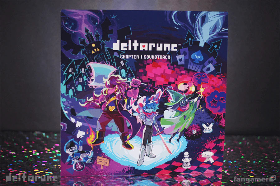 Album cover for 'deltarune chapter 1 soundtrack' with colorful characters and text.